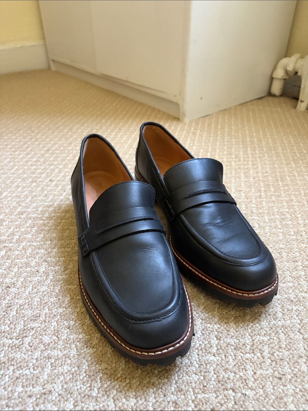 Madewell Black Leather Penny Loafers with Brown Trim